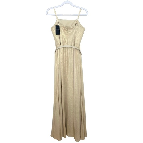 LAUREN RALPH LAUREN Womens Gold Shimmer Strapless Belted Evening Dress Gown - Picture 5 of 6